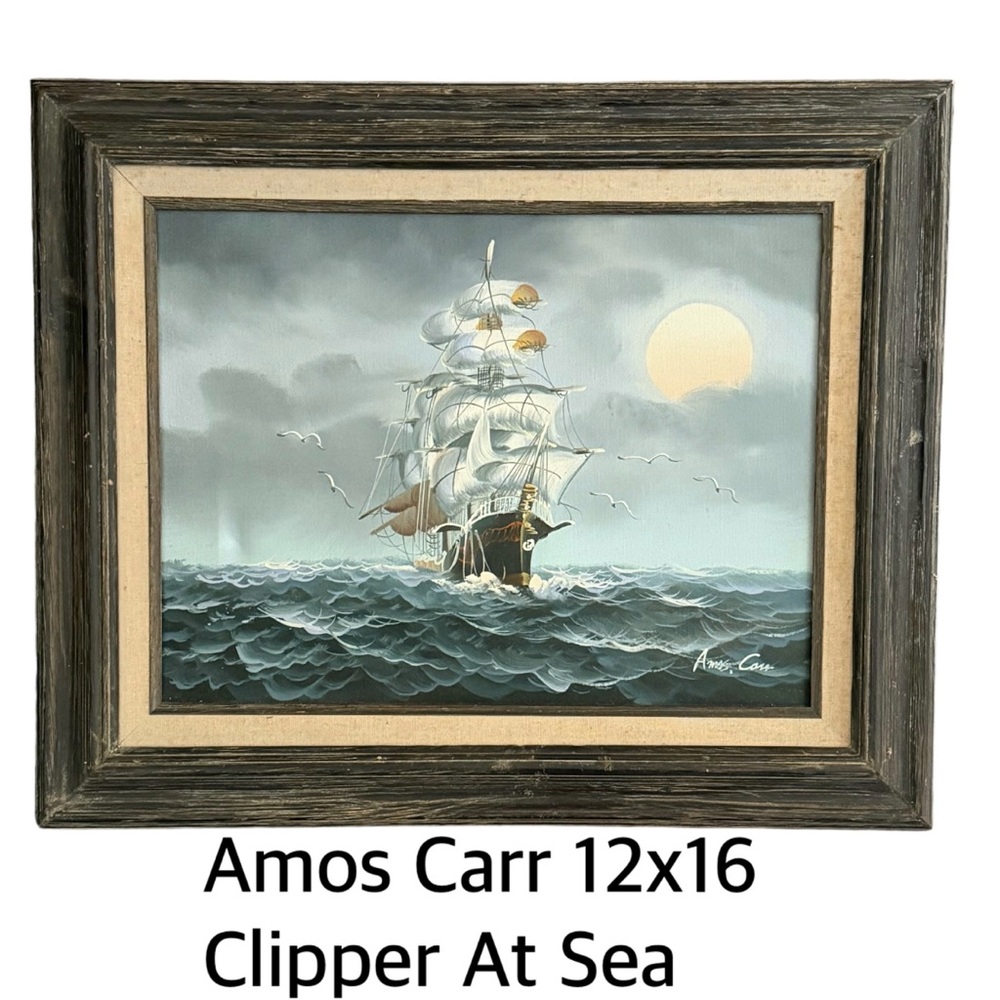 Amos Carr Clipper Ship Painting, Mid-Century Maritime